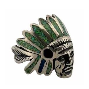 Vintage Native American Chief Opal Inlay Sterling Silver 925 Ring
